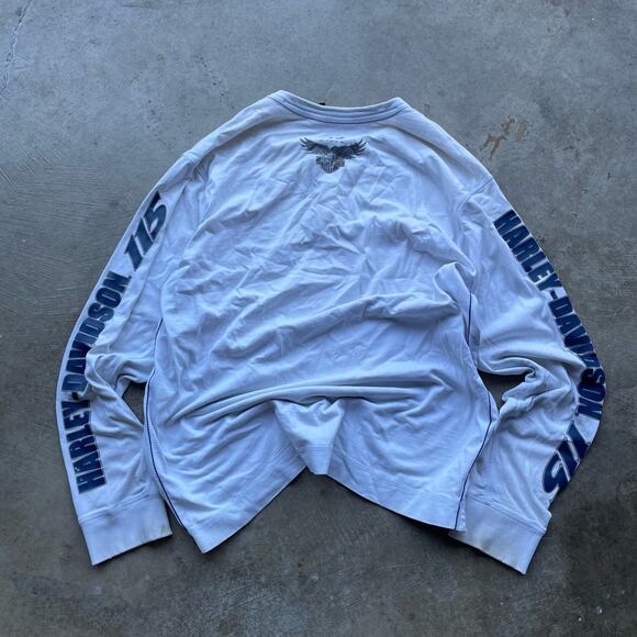 VINTAGE HARLEY DAVIDSON LONGSLEEVE WHITE SHIRT XL SLEEVE - Picture 2 of 6